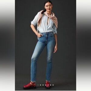 Anthropologie:MOTHER Dazzler Mid Rise Ankle Fray. In color:Riding the Cliffside